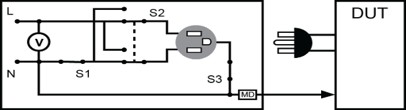 Leakage current test circuit with normal/fault switching